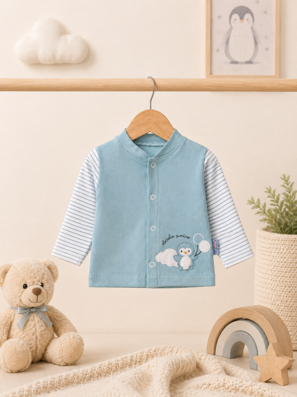 Minik Penguen Desenli Yenidoğan Üçlü Bebek Takım %100 Pamuklu Set