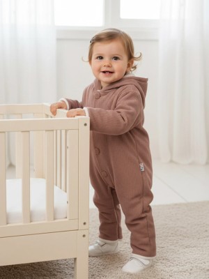 Kız Erkek Unisex Bebek Kadife Pamuklu Çift Katlı Şapkalı Kışlık Astronot Tulum